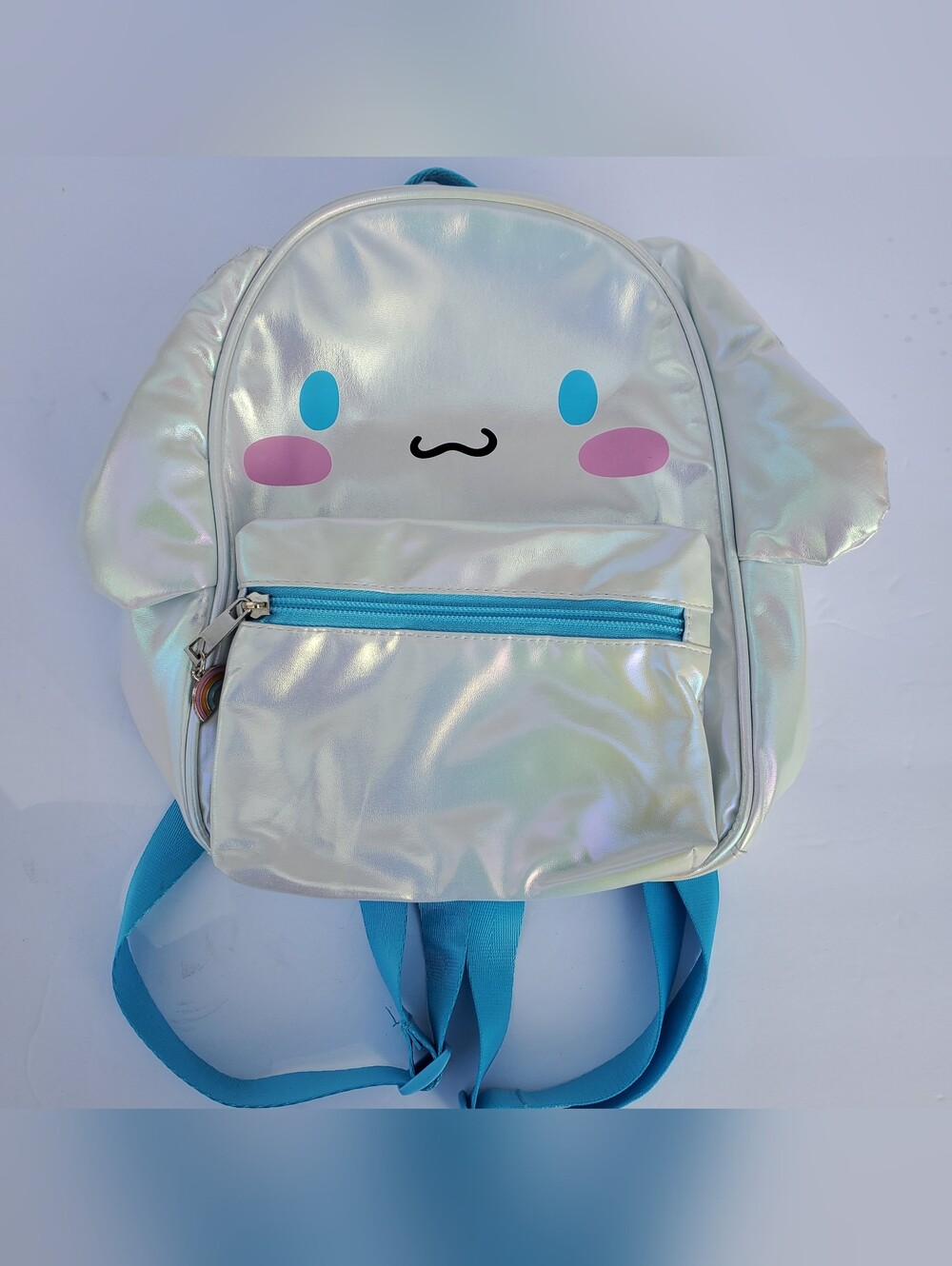 Sanrio Cinnamoroll Kids Backpack Purse Iridescent White Blue Pink Rainbow Charm
